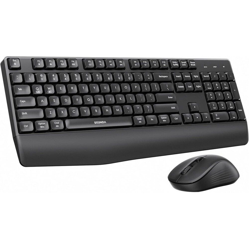 seenda COE200 Wireless Bluetooth Keyboard Mouse Combo Ergonomic Wrist Rest Black